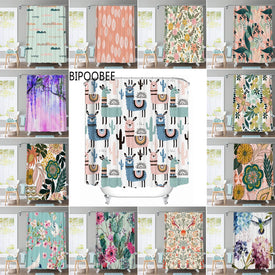 Cortina de ducha de tela de flores de alta calidad, cortinas de baño impermeables con hermoso paisaje Natural para decoración de baño con ganchos