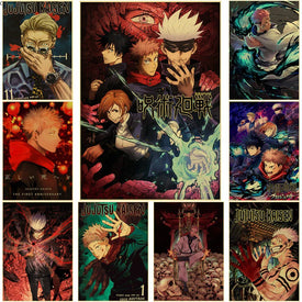 Классический аниме дзюдзюцу кайсен ретро постер принты на крафт-бумаге DIY винтажный домашний декор для комнаты, бара, кафе, эстетическое искусство, настенная живопись