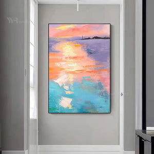 Sea Sunrise Abstract Art Oil Painting Wall Decor Canvas Poster 100% Handmade Image Modern Living Room Porch Hotel Custom Mural