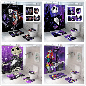 Happy Halloween Zombie Couple Wizard Cute Cartoon 4 Pcs Set Shower Curtain Bathroom Fabric Waterproof Bath Curtain With 12 Hook