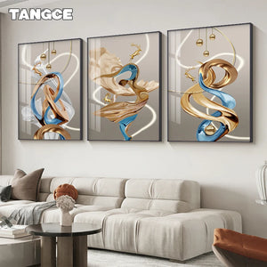 Pintura en lienzo de ciervo dorado abstracto moderno, cartel de cinta de lujo nórdico, imágenes artísticas de pared impresas para decoración del hogar y sala de estar