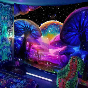 Tapisserie d'éléphant de Mandala fluorescente réactive aux UV, Hippie, crâne psychédélique, ciel étoilé, tissu mural suspendu, décoration de chambre de maison bohème