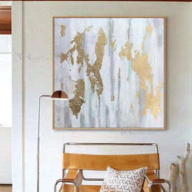 100% Handmade Abstract Gold Foil Wall Painting Canvas Art Oil Painting Acrylic Interior Mural for Living Room Bedroom Restaurant