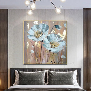 Gold Foil Flower Handmade Oil Painting Home Aesthetic Decoration Poster Abstract Wall Art Canvas Living Room Bedroom Restaurant