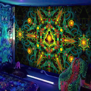 Tapisserie d'éléphant de Mandala fluorescente réactive aux UV, Hippie, crâne psychédélique, ciel étoilé, tissu mural suspendu, décoration de chambre de maison bohème