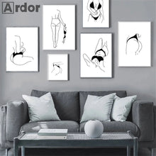 Load image into Gallery viewer, Minimalist Sexy Woman Line Draw Wall Art Poster Naked Body Art Print Black And White Canvas Painting Nordic Pictures Home Decor