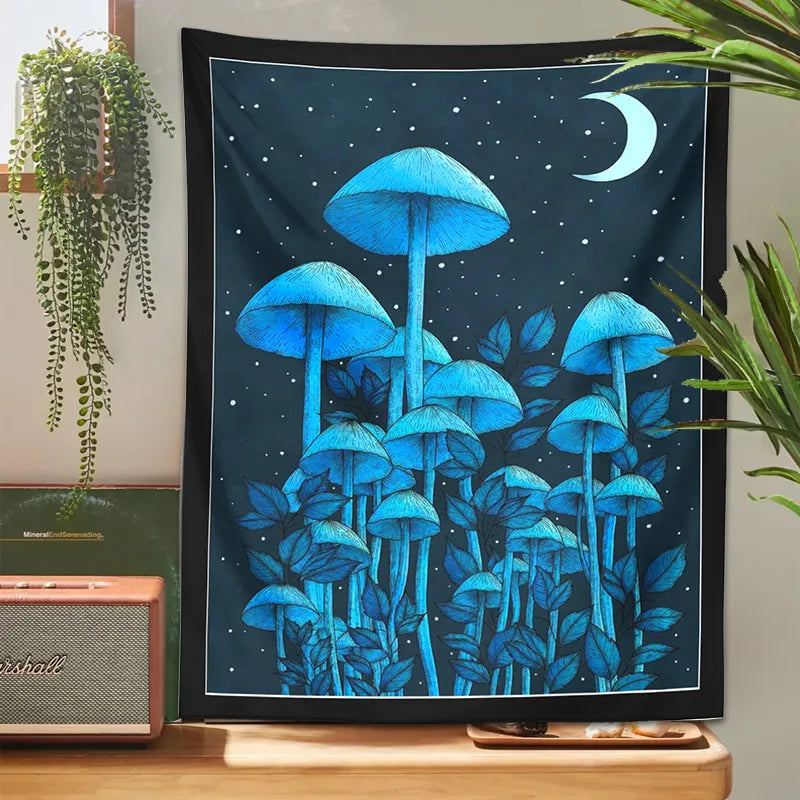 Moon Mushroom Tapestry Psychedelic Forest Wall Cloth Tapestries Hippie Bohemian Room Decor Bedspread Cover Sun Moon Wall Decor