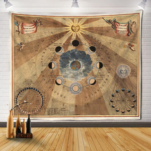 Mandala Tarot rueda de tapiz Diagrama del Zodíaco Tarot sol y luna símbolo misterioso decoración de pared Bohemia Hippie