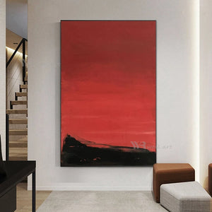 Red Abstract Art Black Textured Canvas Poster Wall Decor Oil Painting 100% Handmade Acrylic Mural for Living Room Bedroom Porch