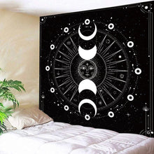 Charger l&#39;image dans la galerie, Tapisserie murale suspendue en forme de Mandala, blanc, noir, soleil, lune, noir, clair de lune, décoration murale pour chambre Boho, décoration murale pour la maison