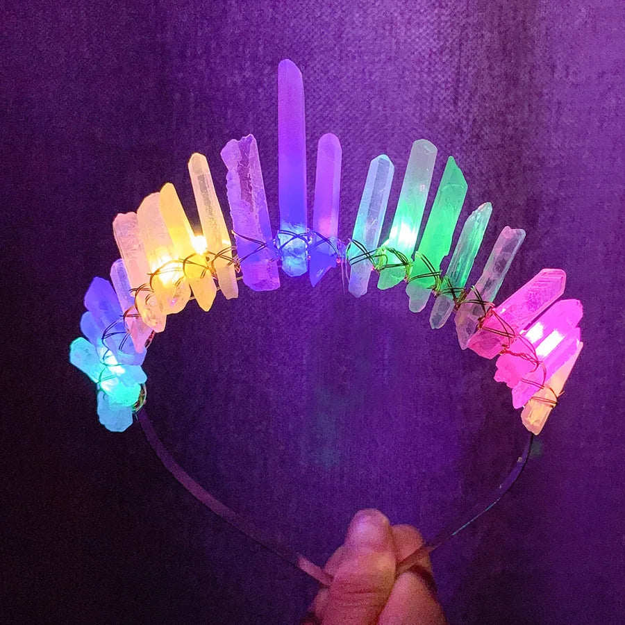 Натуральный белый кристалл кварца Drusy Craft Обмотка оголовья со светодиодной подсветкой Christma Косплей Ведьма Невеста Тиара Расческа Аксессуар для волос