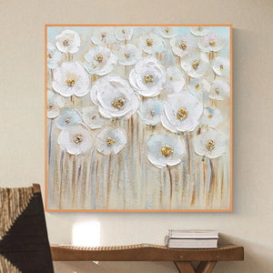 Pure Handmade Canvas Oil Painting Texture White Flowers 3D Wall Picture For Interior Decor Art Poster For Living Room Bedroom