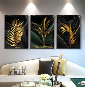 Black Poster Wall Art Canvas Painting Gold Leaves Paintings Home Decors Living Room Decoration Sofa Background Wall Decor