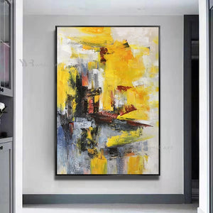 Large Size Abstract Mural Handmade Yellow Art Oil Painting Wall Canvas Poster Living Room Aisle Acrylic Frameless Custom Picture