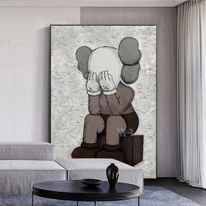 Modern Gray Cartoon Animal Picture For Children's Room Hand Painted Texture Oil Painting On Canvas Wall Poster Picture For Home