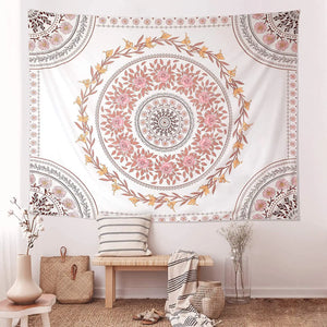 Tapiz de Mandala Floral rosa para colgar en la pared, corona bohemia india, decoración Bohemia, manta de pared de habitación, alfombra, colchón, Gobelin de playa y Yoga