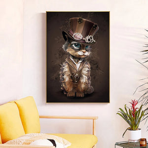 Animals Steampunk Cat Canvas Painting Abstract Art Posters and Prints Funny Wall Cuadros Art Picture for Living Room Home Decor