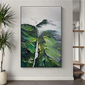 3D Texture Art Canvas Abstract Green Mountain Handmade Oil Painting Wall Decoration Poster Living Room Bedroom Restaurant Mural