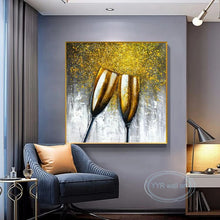 Cargar imagen en el visor de la galería, Handmade Wine Glass Restaurant Oil Painting Single Light Luxury Kitchen Mural Living Room Decoration Art Gold Foil Canvas Poster