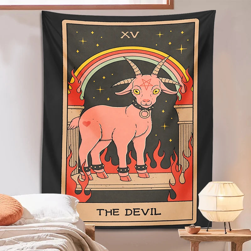 Le diable Tarot Tapisserie Tenture murale Chèvre divination sorcellerie Mur Art Tapisseries Décor à la maison Hippie Matelas Dortoir Décor