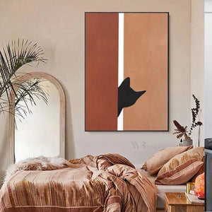 Modern Minimalist Bedroom Living Room Decoration Oil Painting Hand Painted Black Cat Animal Art Picture Sofa Wall Canvas Poster