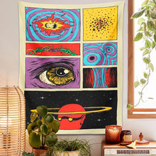 Carica l&#39;immagine nel visualizzatore della Galleria, Arazzo psichedelico cielo stellato appeso a parete pianeta spazio cartone animato hippie eye camera sfondo bohémien tessuto decorazioni per la casa