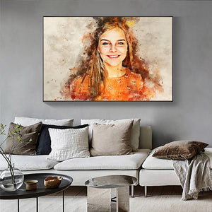 Retrato personalizado Splash acuarela obra de arte lienzo pinturas póster impresiones imagen de pared para habitación decoración del hogar regalo único