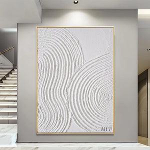 Frameless Abstract Oil Painting And Modern Wall Art Pure White Wave Quartz Sand Texture Hand Painted Oil Painting On Canvas