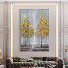 Cargar imagen en el visor de la galería, Golden Art Decorative Painting Canvas Oil Painting Handmade Fortune Trees Image Living Room Bedroom Porch Wall Aesthetic Mural