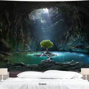 Natural Skull Head Water Spray Waterfall 3D Printing Tapestry Wall Home Decoration Wall Background Cloth(95X73cm/150X100 Cm)