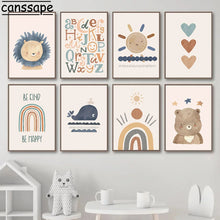 Загрузите изображение в программу просмотра галереи, Настенные постеры в стиле бохо, лев, медведь, холст, картина, солнце, радуга, художественные принты, детский постер, скандинавские настенные картины, украшение для детской комнаты