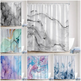 Abstrakte Marmor-Duschvorhänge, kreativ, Schwarz, Grau, Lila, kreative Kunst, geometrischer Badvorhang, moderne nordische Badezimmer-Dekor-Sets