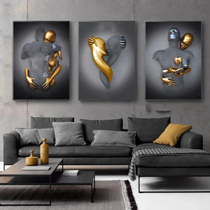 Metal Figure Statue Art Canvas Painting Posters and Prints Modern Lovers Sculpture Wall Pictures for Living Room Home Decoration