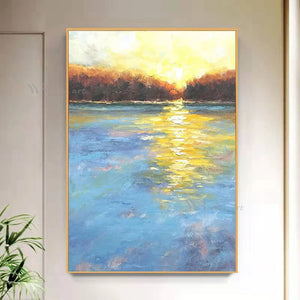 New Wall Decor Poster Hand Painted Sunrise Abstract Art Oil Painting Living Room Bedroom Porch Hotel Custom Large Canvas Picture