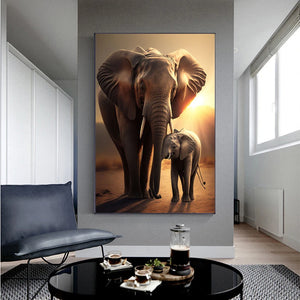 Póster Artístico de elefante abstracto, atardecer, Animal y lienzo impreso, pintura de vida salvaje de África, imagen de pared para decoración del hogar y sala de estar