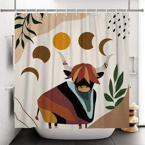 Cortina de ducha abstracta nórdica artística bohemia, cortinas de baño de poliéster impermeables, cortinas de palma con hojas tropicales para decoración del baño