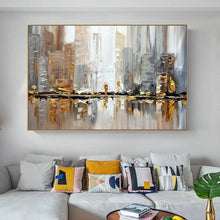 Carica l&#39;immagine nel visualizzatore della Galleria, Mintura Hand-Painted Abstract City Oil Painting on Canvas,Morden Building Landscape Wall Art,Pictures for Living Room,Home Decor