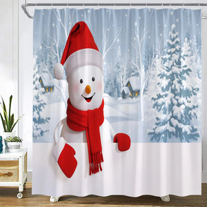 Tende da doccia natalizie Divertente pupazzo di neve Ramo di abete Regalo Palla di Natale Vacanze di Capodanno Tessuto Decorazioni per il bagno di casa Set di tende da bagno