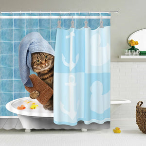 Cortina de ducha de animales y gatos, impermeable, de poliéster con ganchos para bañera, mamparas de baño, decoración del hogar, cortinas de baño de gran tamaño