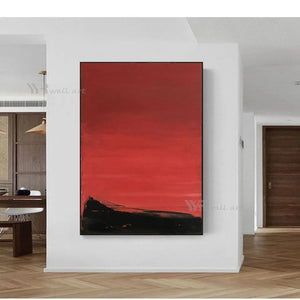 Red Abstract Art Black Textured Canvas Poster Wall Decor Oil Painting 100% Handmade Acrylic Mural for Living Room Bedroom Porch