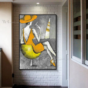 Handmade Oil Painting On Canvas Abstract Cartoon Figure Portrait Modern Wall Art Painting Interior Home Decor For Living Room