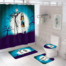Cargar imagen en el visor de la galería, Feliz Halloween Zombie pareja mago lindo dibujos animados 4 Uds Set cortina de ducha tela de baño cortina de baño impermeable con 12 ganchos