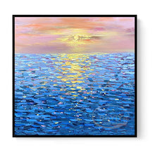 Загрузите изображение в программу просмотра галереи, Blue Sea Sunset   Handmade Oil Painting  Abstract  Painting Home  Decoration  For  Bedroom Restaurant Living Room Mural Painting