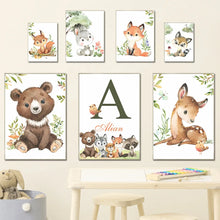 Load image into Gallery viewer, Woodland Nursery Prints Forest Animal Deer Rabbit Bear Fox Custom Wall Art Canvas Painting Poster Wall Pictures Kids Room Decor