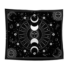 Charger l&#39;image dans la galerie, Tapisserie murale suspendue en forme de Mandala, blanc, noir, soleil, lune, noir, clair de lune, décoration murale pour chambre Boho, décoration murale pour la maison