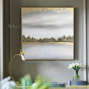 Abstract Gold Foil Landscape Hand Painted Oil Painting Canvas Decor Poster Wall Art Picture Living Room Bedroom Restaurant Hotel