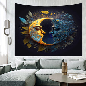 Tapiz de Mandala de sol y luna, arte colgante de pared, fondo estético, tapices de brujería, decoración de pared de habitación Hippie