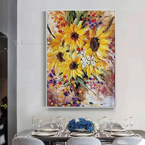 Handmade Sunflower Oil Painting Floral Famous Painting Copy Wall Art Canvas Decorative Mural for Living Room Bedroom Restaurant