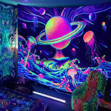 Carica l&#39;immagine nel visualizzatore della Galleria, UV Reattivo Fluorescente Mandala Elefante Arazzo Hippie Psichedelico Teschio Cielo stellato Appeso a parete Panno Bohemia Home Room Decor