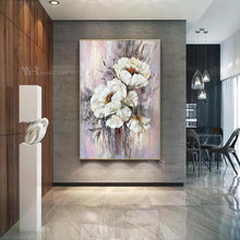 Load image into Gallery viewer, Abstract White Flowers Picture Wall Art Poster For Home Decor Pure Handmade Oil Painting On Canvas For Living Room Bedroom Decor